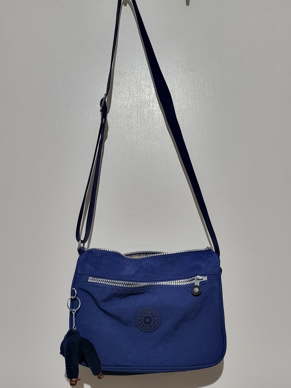 Kipling Blue Crossbody Bag with Signature Logo And Monkey Charm